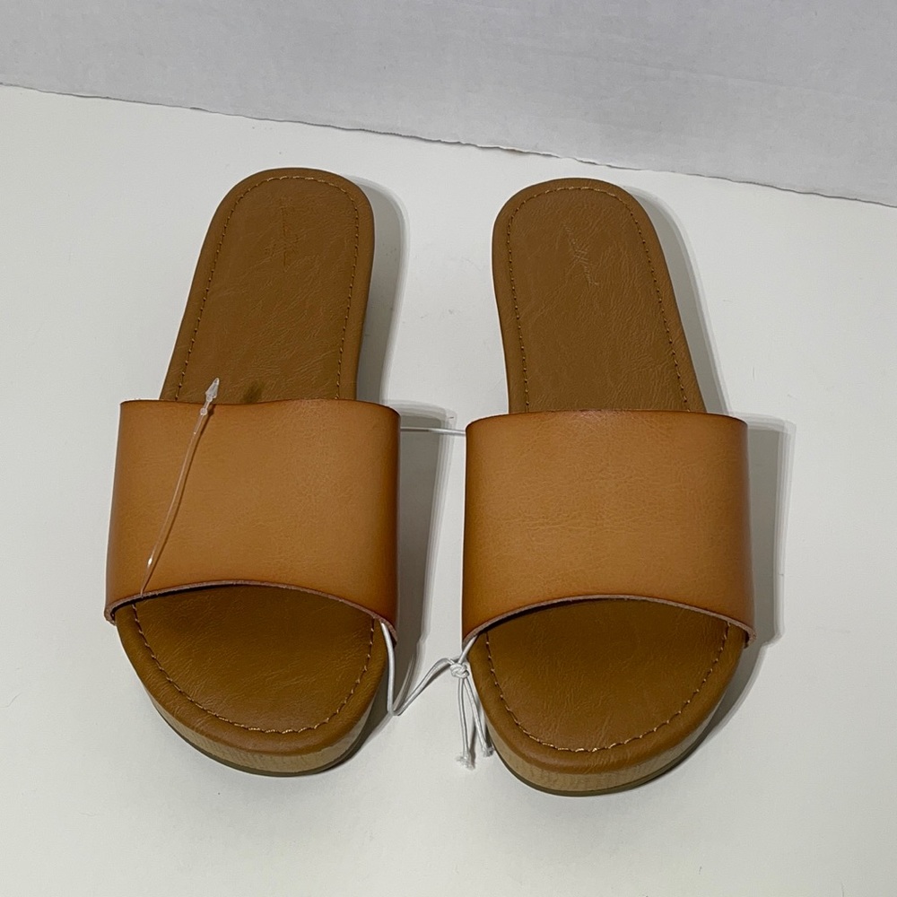 Women’s Brown Slip On Faux Wood Bottom Sandals